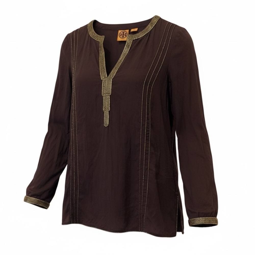 Tory Burch brown/gold tunic top, size 8